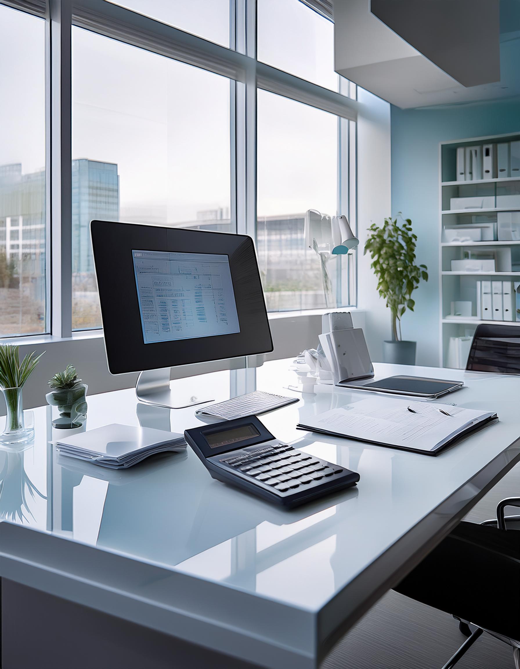 Steuerdokumente und Analyse-Tools auf einem modernen Büroschreibtisch